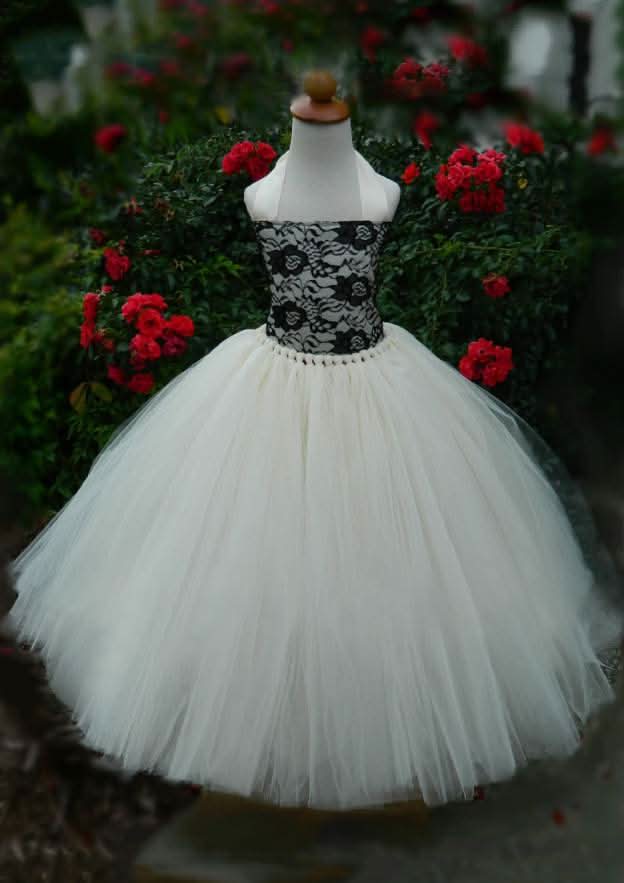 Elegant Tulle Halter Neck Floor-Length A-line Flower Girl Dress with Bandage BM bride