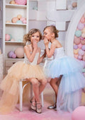 Stunning Tulle Strapless Asymmetrical A-line Flower Girl Dress with Lace BM bride
