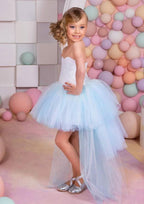 Stunning Tulle Strapless Asymmetrical A-line Flower Girl Dress with Lace BM bride