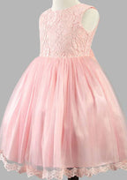 Delicate Organza Bateau Neck Tea-Length A-line Flower Girl Dress with Lace BM bride