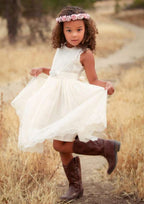 Graceful Lace Bateau Neck Knee-Length A-line Flower Girl Dress with Waistband BM bride