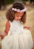 Graceful Lace Bateau Neck Knee-Length A-line Flower Girl Dress with Waistband BM bride
