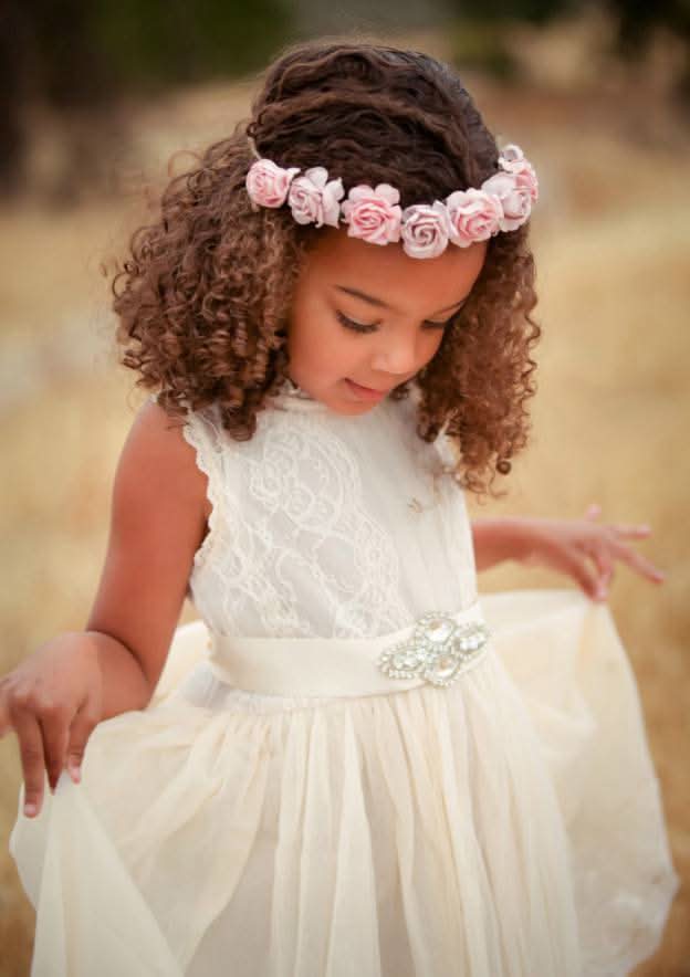 Graceful Lace Bateau Neck Knee-Length A-line Flower Girl Dress with Waistband BM bride