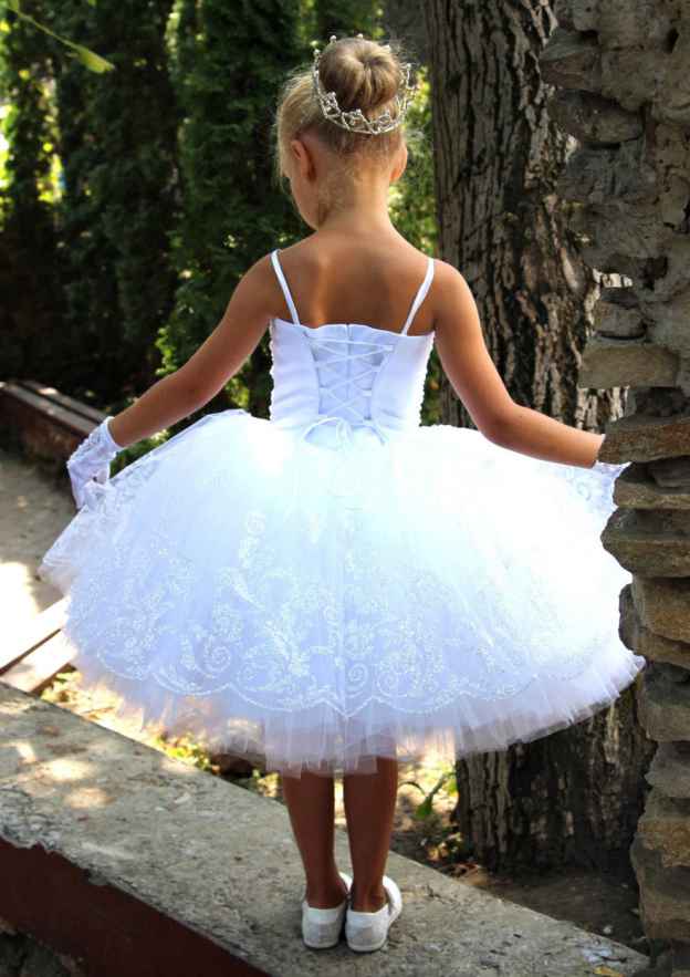 Charming Lace Square Neckline Tea-Length Ball Gown Flower Girl Dress with Beading BM bride