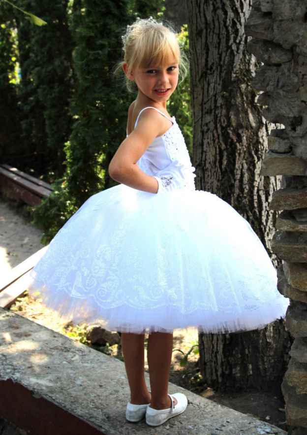 Charming Lace Square Neckline Tea-Length Ball Gown Flower Girl Dress with Beading BM bride