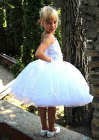 Charming Lace Square Neckline Tea-Length Ball Gown Flower Girl Dress with Beading BM bride