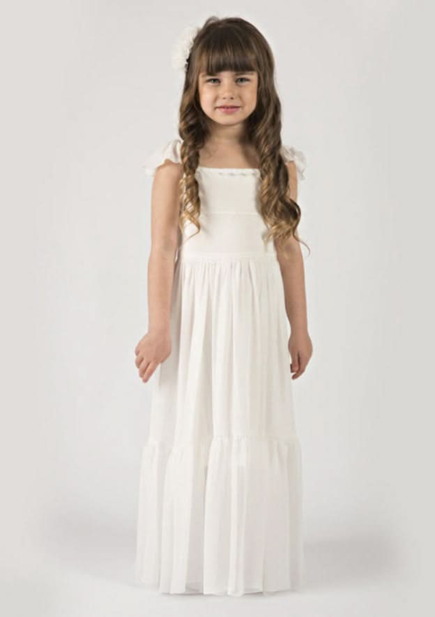 Charming Chiffon Square Neckline Floor-Length A-line Flower Girl Dress with Pleated BM bride