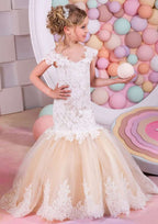 Graceful Lace Sweetheart Neck Floor-Length Ball Gown Flower Girl Dress with Lace BM bride