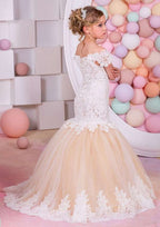 Graceful Lace Sweetheart Neck Floor-Length Ball Gown Flower Girl Dress with Lace BM bride