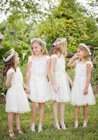 Sweet Organza Bateau Neck Knee-Length A-line Flower Girl Dress with Waistband BM bride