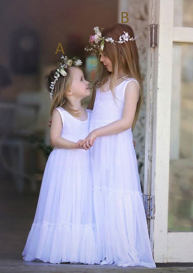 Sweet Chiffon Bateau Neck Floor-Length A-line Flower Girl Dress with Lace BM bride