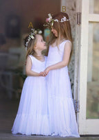 Sweet Chiffon Bateau Neck Floor-Length A-line Flower Girl Dress with Lace BM bride