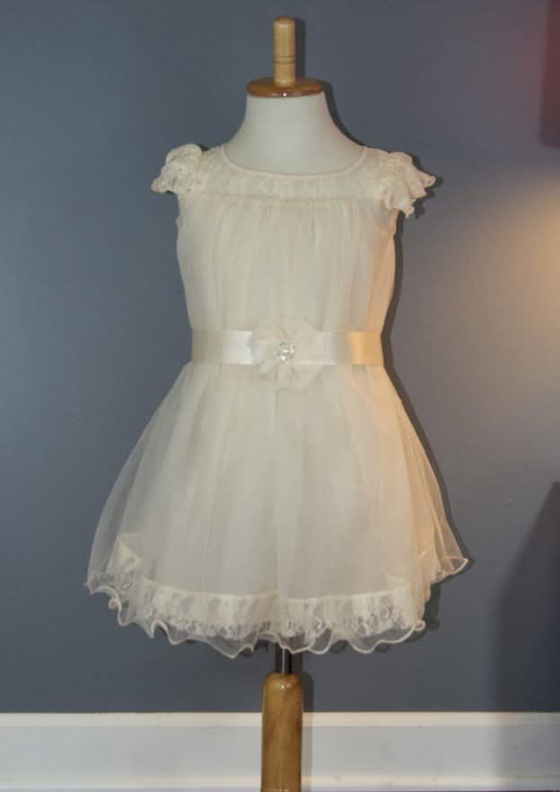 Sweet Organza Bateau Neck Knee-Length A-line Flower Girl Dress with Waistband BM bride