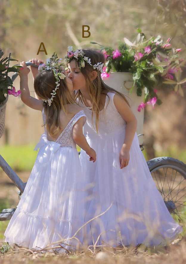 Sweet Chiffon Bateau Neck Floor-Length A-line Flower Girl Dress with Lace BM bride