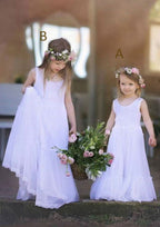 Sweet Chiffon Bateau Neck Floor-Length A-line Flower Girl Dress with Lace BM bride