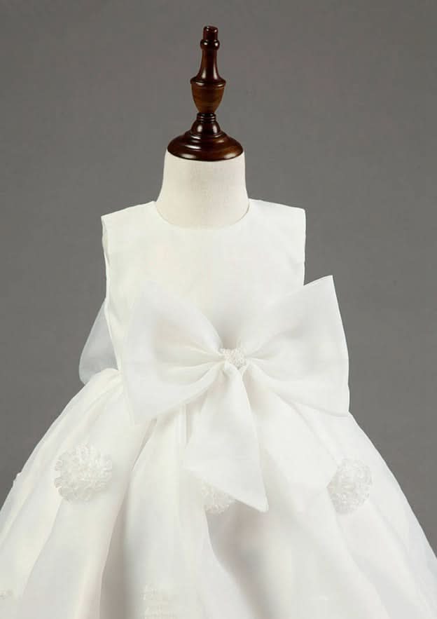 Lovely Organza Bateau Neck Tea-Length A-line Flower Girl Dress with Appliqued BM bride