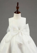 Lovely Organza Bateau Neck Tea-Length A-line Flower Girl Dress with Appliqued BM bride