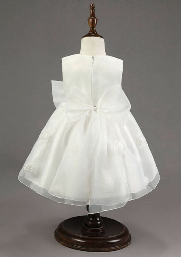 Lovely Organza Bateau Neck Tea-Length A-line Flower Girl Dress with Appliqued BM bride