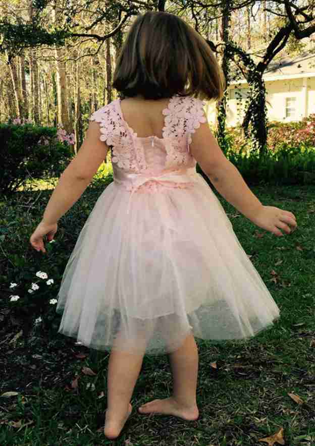 Lovely Tulle Square Neckline Knee-Length A-line Flower Girl Dress with Appliqued BM bride