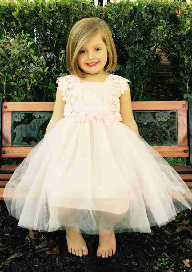 Lovely Tulle Square Neckline Knee-Length A-line Flower Girl Dress with Appliqued BM bride
