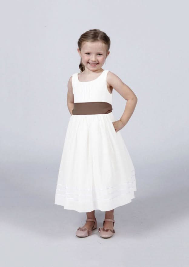 Elegant Satin Bateau Neck Tea-Length A-line Flower Girl Dress with Waistband BM bride