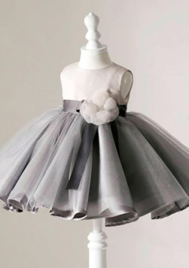 Sweet Tulle Bateau Neck Knee-Length Ball Gown Flower Girl Dress with Waistband BM bride