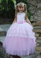 Graceful Lace Bateau Neck Floor-Length Ball Gown Flower Girl Dress BM bride