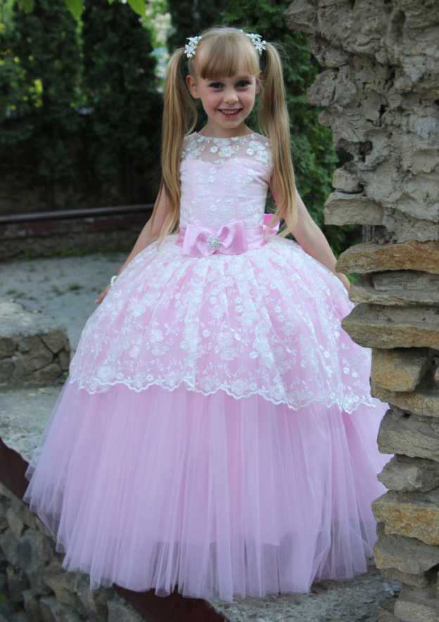 Graceful Lace Bateau Neck Floor-Length Ball Gown Flower Girl Dress BM bride