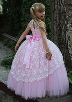 Graceful Lace Bateau Neck Floor-Length Ball Gown Flower Girl Dress BM bride