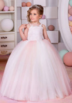 Elegant Tulle Square Neckline Floor-Length A-line Flower Girl Dress with Bandage BM bride