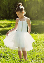 Stylish Tulle Square Neckline Knee-Length A-line Flower Girl Dress with Beading BM bride