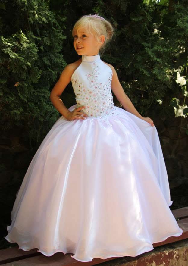 Elegant Organza High-Neck Floor-Length Ball Gown Flower Girl Dress with Beading BM bride