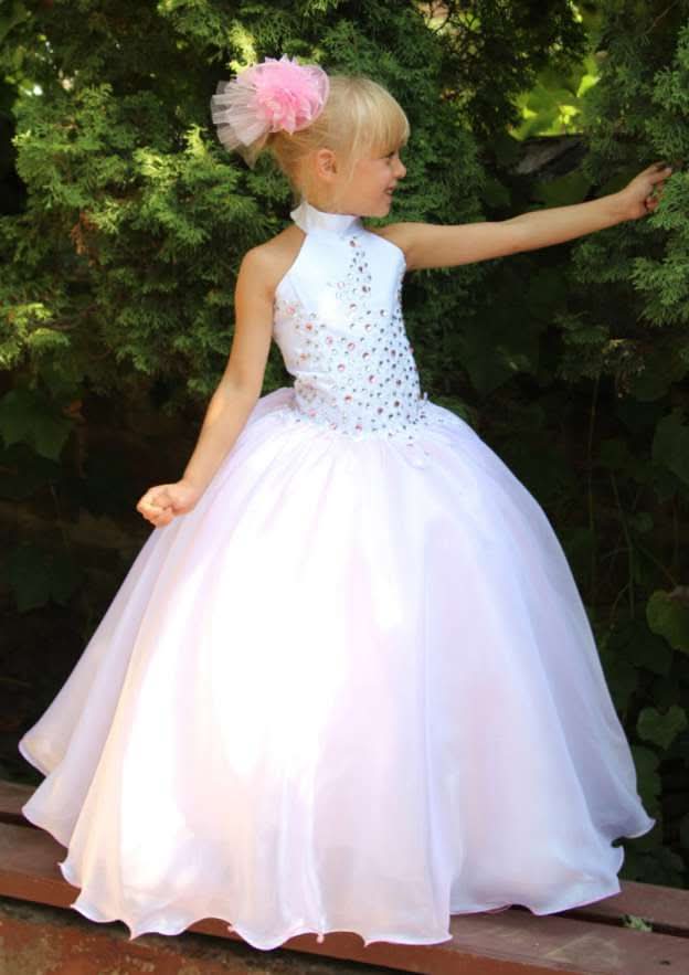 Elegant Organza High-Neck Floor-Length Ball Gown Flower Girl Dress with Beading BM bride
