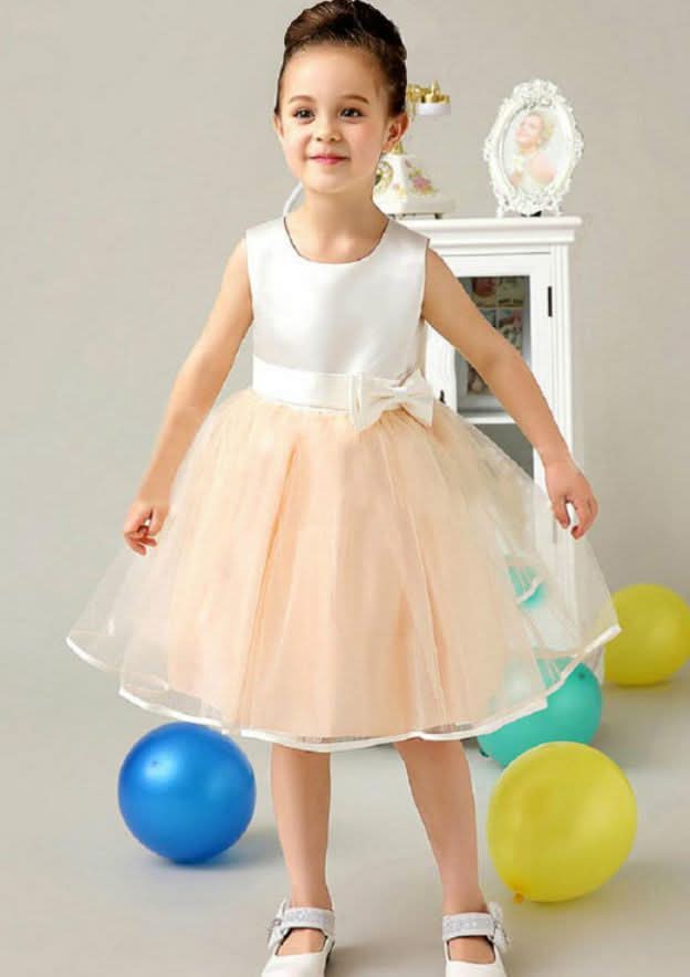 Adorable Organza Bateau Neck Knee-Length A-line Flower Girl Dress with Bowknot BM bride