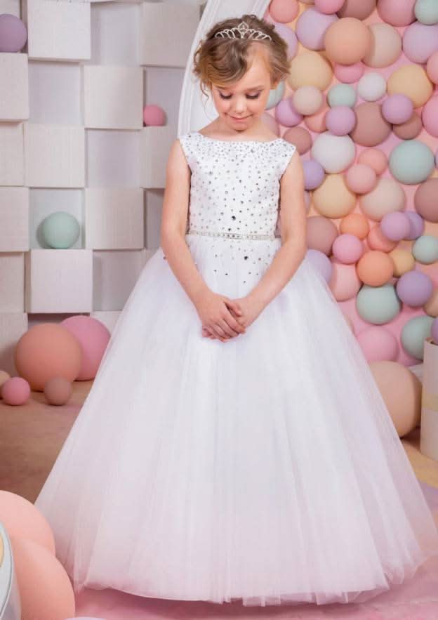 Sweet Chiffon Bateau Neck Floor-Length A-line Flower Girl Dress with Bowknot BM bride