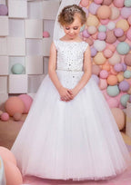 Sweet Chiffon Bateau Neck Floor-Length A-line Flower Girl Dress with Bowknot BM bride
