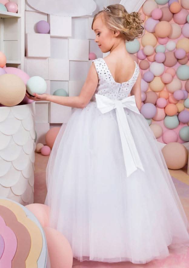 Sweet Chiffon Bateau Neck Floor-Length A-line Flower Girl Dress with Bowknot BM bride