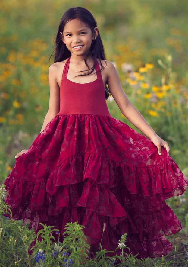 Charming Lace Square Neckline Floor-Length A-line Flower Girl Dress with Ruffles BM bride