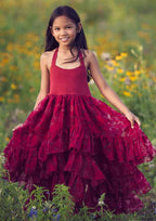 Charming Lace Square Neckline Floor-Length A-line Flower Girl Dress with Ruffles BM bride