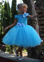 Charming Tulle Bateau Neck Knee-Length Ball Gown Flower Girl Dress with Appliqued BM bride