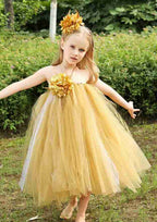 Graceful Tulle Halter Neck Tea-Length A-line Flower Girl Dress with Flower Accent BM bride