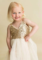 Stunning Tulle V-Neck Knee-Length A-line Flower Girl Dress with Sequins BM bride
