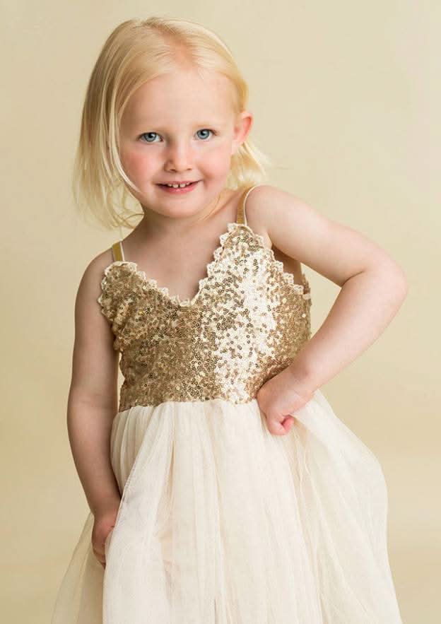 Stunning Tulle V-Neck Knee-Length A-line Flower Girl Dress with Sequins BM bride