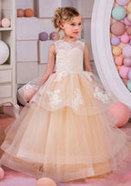 Charming Organza Bateau Neck Floor-Length A-line Flower Girl Dress with Bandage BM bride