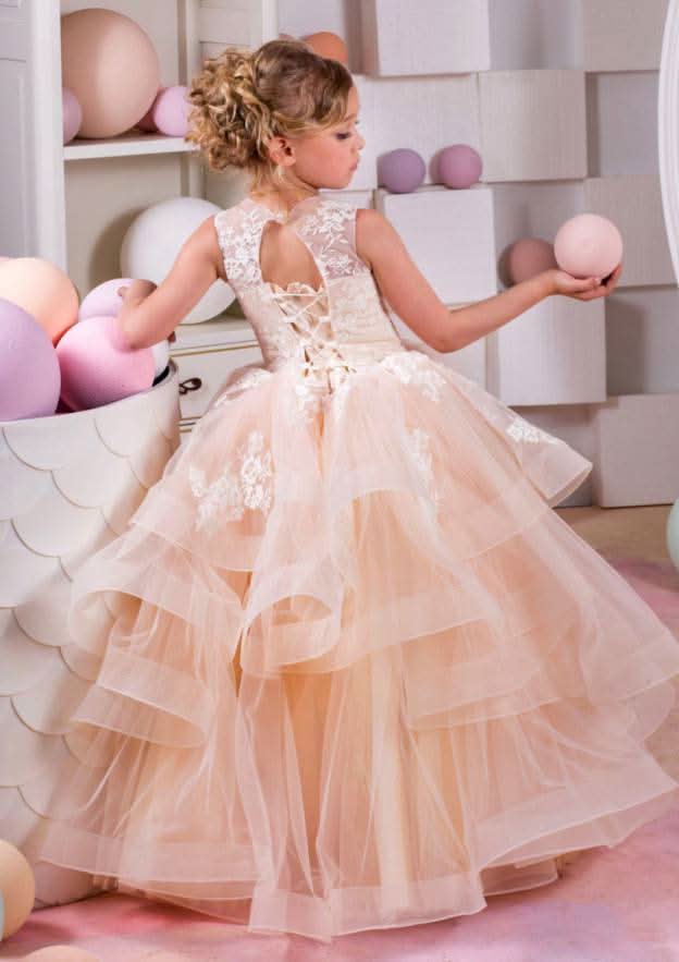 Charming Organza Bateau Neck Floor-Length A-line Flower Girl Dress with Bandage BM bride