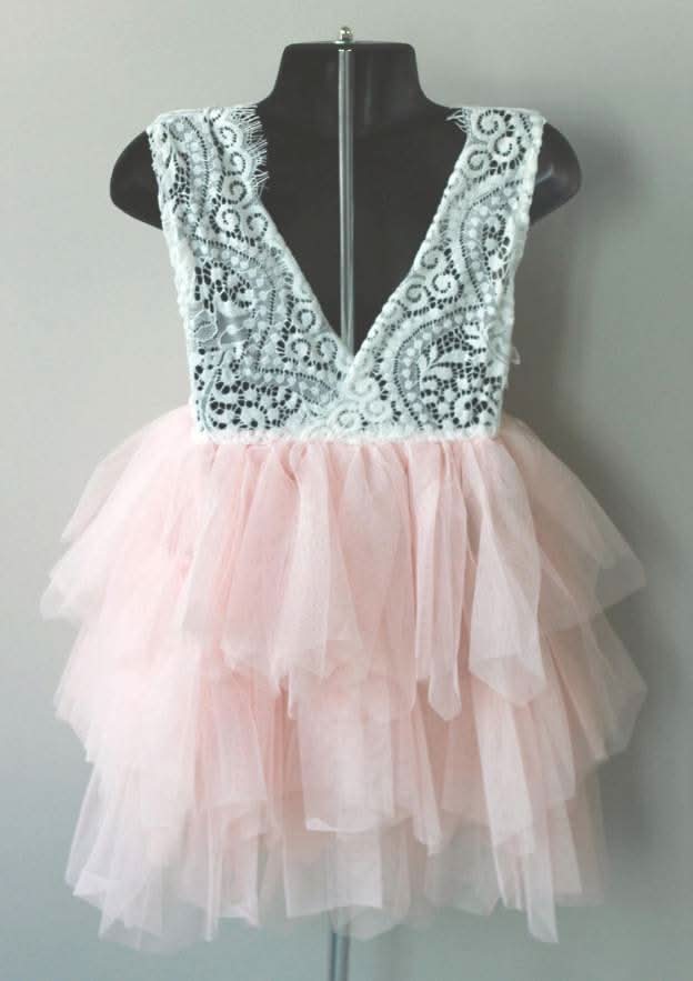 Elegant Tulle Bateau Neck Knee-Length A-line Flower Girl Dress with Lace BM bride