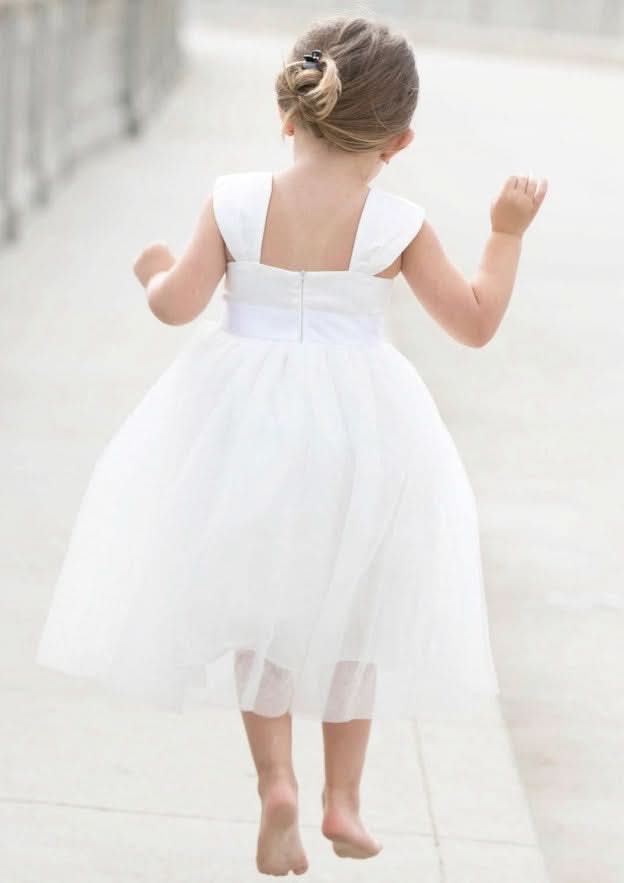 Graceful Tulle Square Neckline Tea-Length A-line Flower Girl Dress with Waistband BM bride