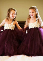 Lovely Sleeveless One-Shoulder Ankle-Length Tulle A-line Flower Girl Dress with Appliqued BM bride