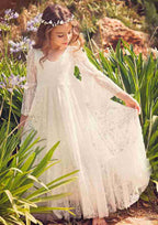 Elegant Lace Bateau Neck Ankle-Length A-line Flower Girl Dress BM bride