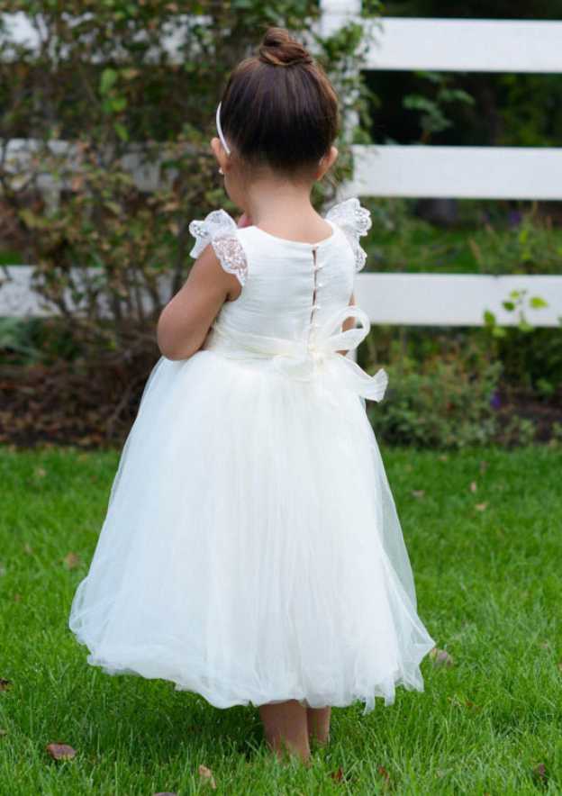 Elegant Tulle Bateau Neck Tea-Length A-line Flower Girl Dress with Lace BM bride